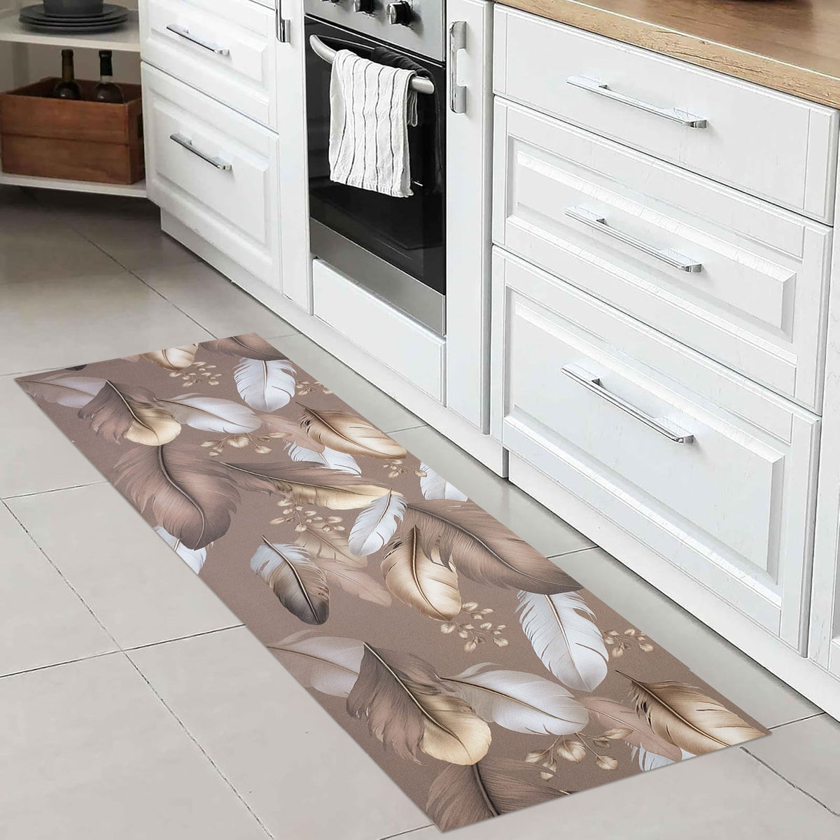 Tappeto cucina passatoia antiscivolo a metro stampa digitale Piume gommato 7122