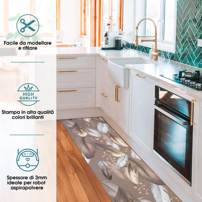 Tappeto cucina passatoia antiscivolo a metro stampa digitale Piume gommato 7122