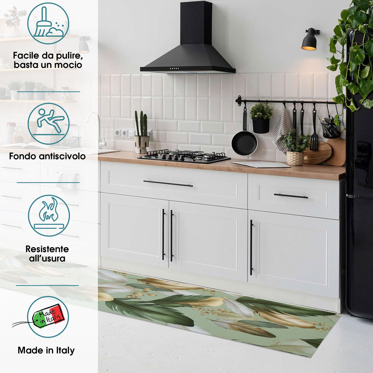 Tappeto cucina passatoia antiscivolo a metro stampa digitale Piume gommato 7122