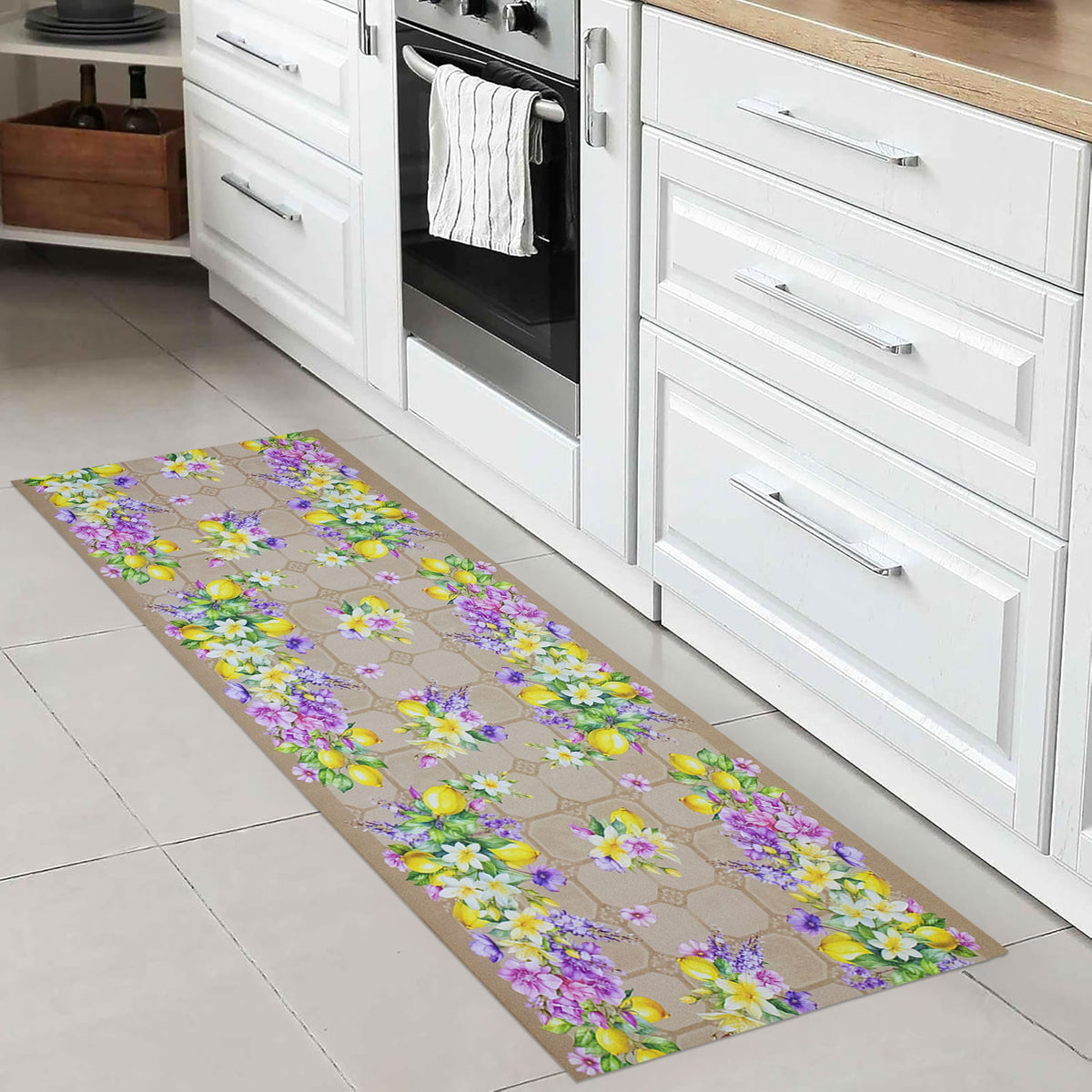 Tappeto cucina passatoia antiscivolo Limoni con maioliche Vietrese gommato 7123