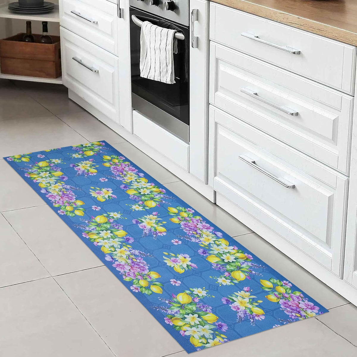 Tappeto cucina passatoia antiscivolo Limoni con maioliche Vietrese gommato 7123