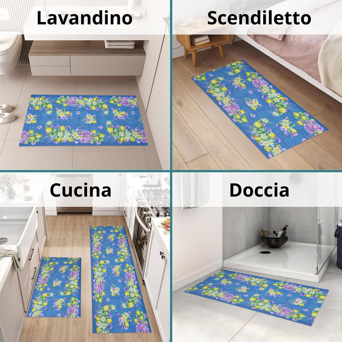 Tappeto cucina passatoia antiscivolo Limoni con maioliche Vietrese gommato 7123