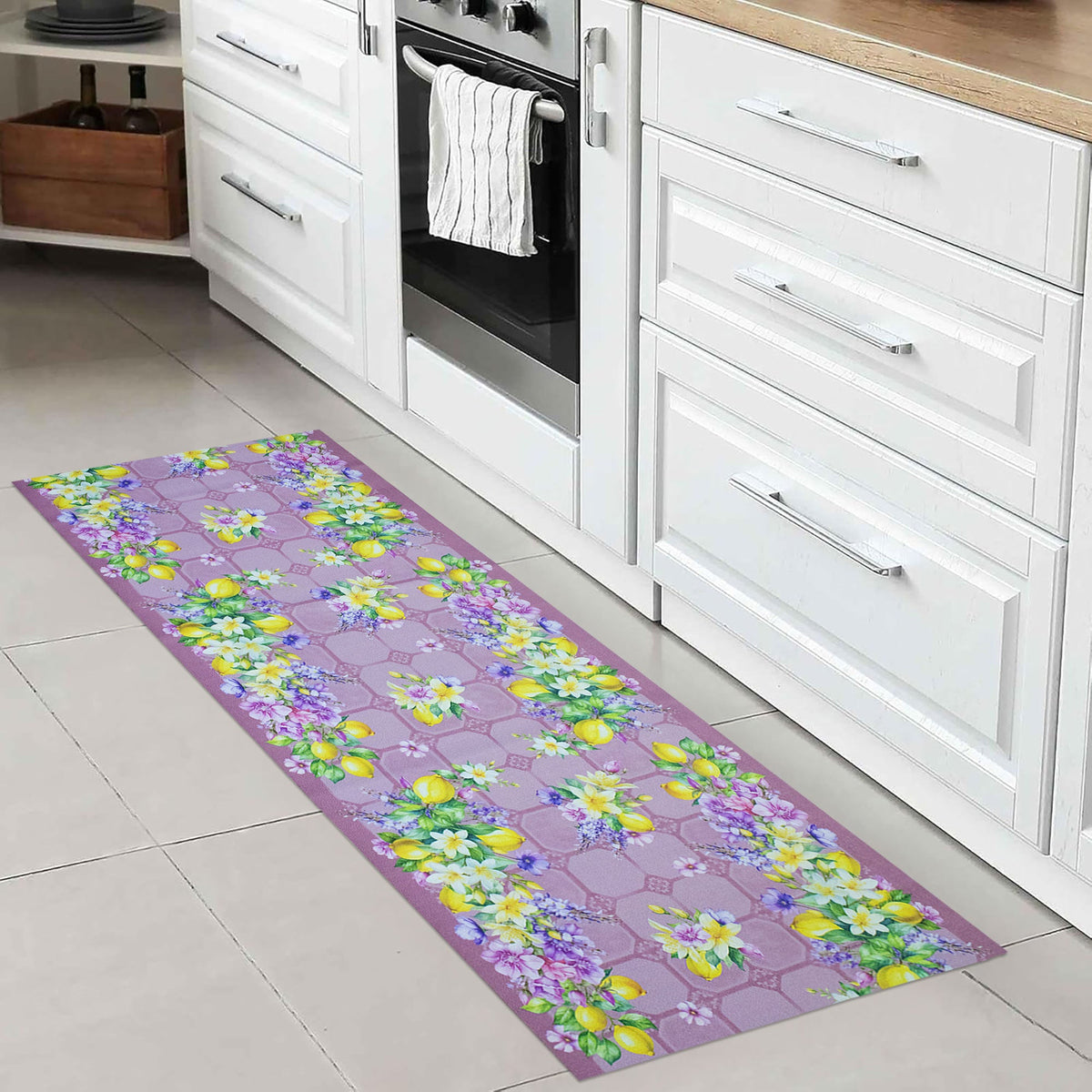 Tappeto cucina passatoia antiscivolo Limoni con maioliche Vietrese gommato 7123