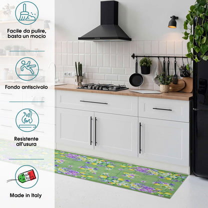 Tappeto cucina passatoia antiscivolo Limoni con maioliche Vietrese gommato 7123