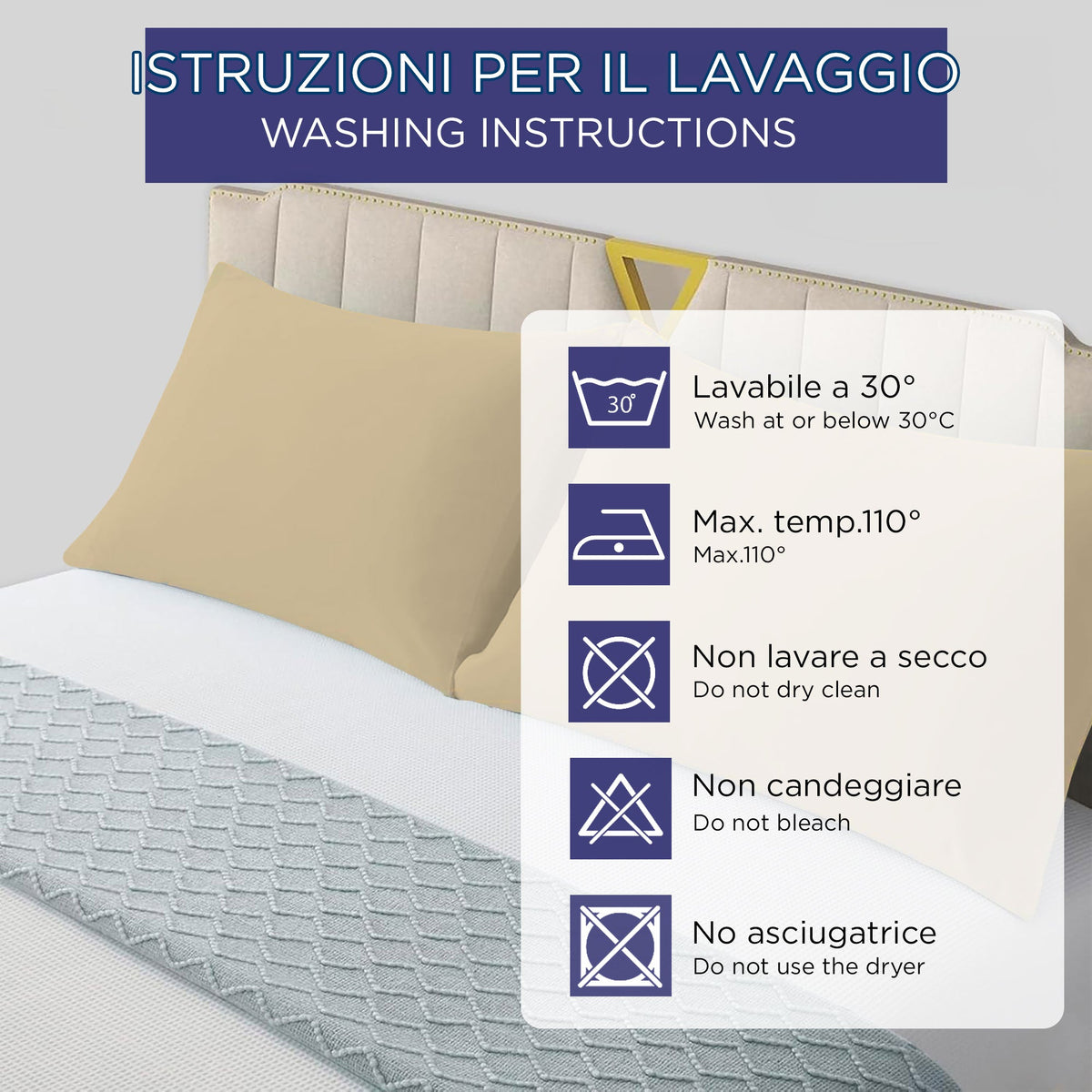 Coppia federe cuscini letto in cotone Copricuscini guanciale in tinta unita 7127
