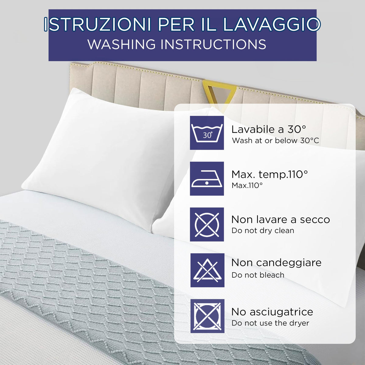 Coppia federe cuscini letto in cotone Copricuscini guanciale in tinta unita 7127
