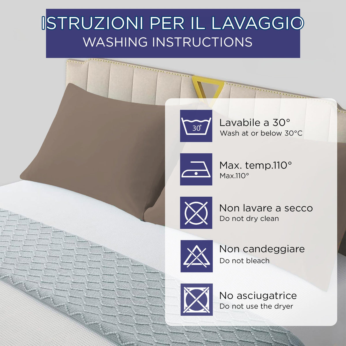 Coppia federe cuscini letto in cotone Copricuscini guanciale in tinta unita 7127
