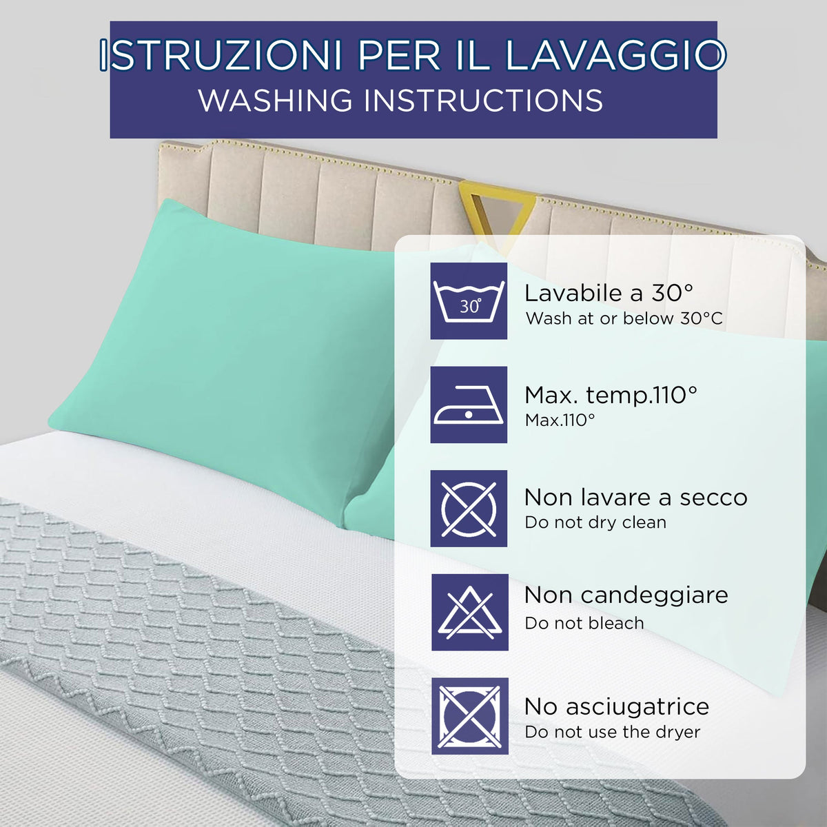 Coppia federe cuscini letto in cotone Copricuscini guanciale in tinta unita 7127