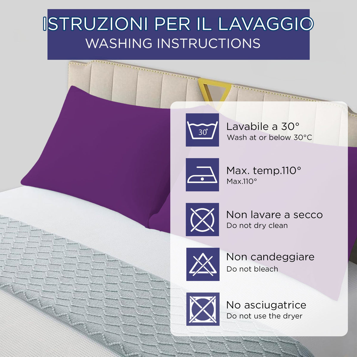 Coppia federe cuscini letto in cotone Copricuscini guanciale in tinta unita 7127