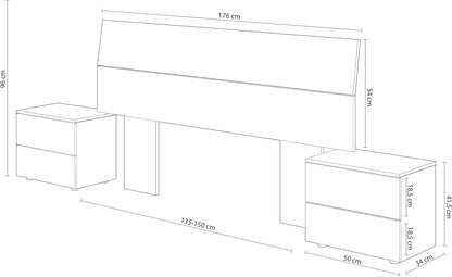 Set Testiera Letto Matrimoniale con 2 Comodini - Bianco Artik e Rovere Alaska