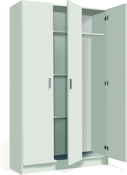 Besenschrank 3 Türen B109xH180xT37 aus Melamin Weiß