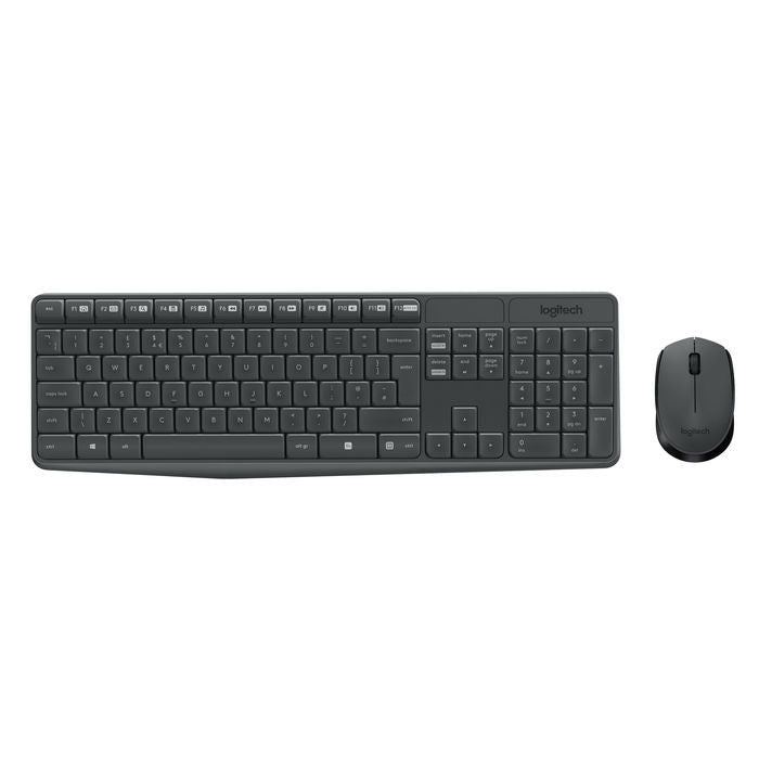 Logitech Kit Tastiera + Mouse Ottico Wireless Nero 3 Pulsanti MK235 Combo Pc Usb