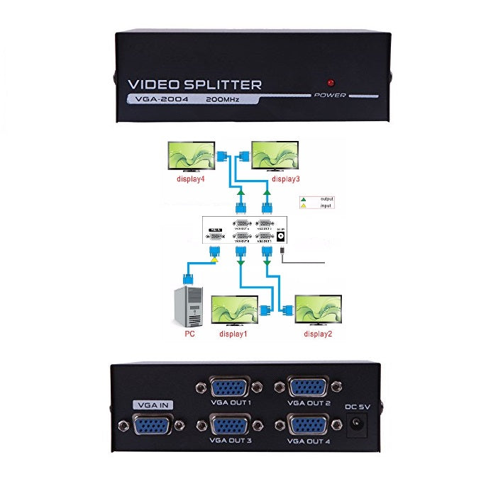 VGA Switch Splitter 4-Porten-Ausgang 200MHz Monitor PC Umschalter LED