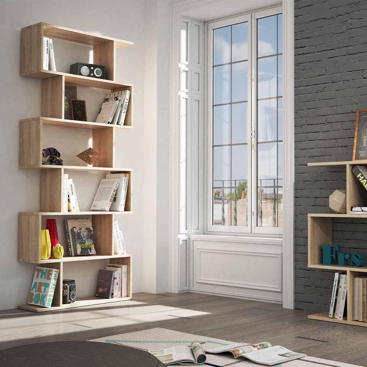 Hohes modulares Bücherregal "Athena" 6 Fächer Eiche Canadian 192 cm