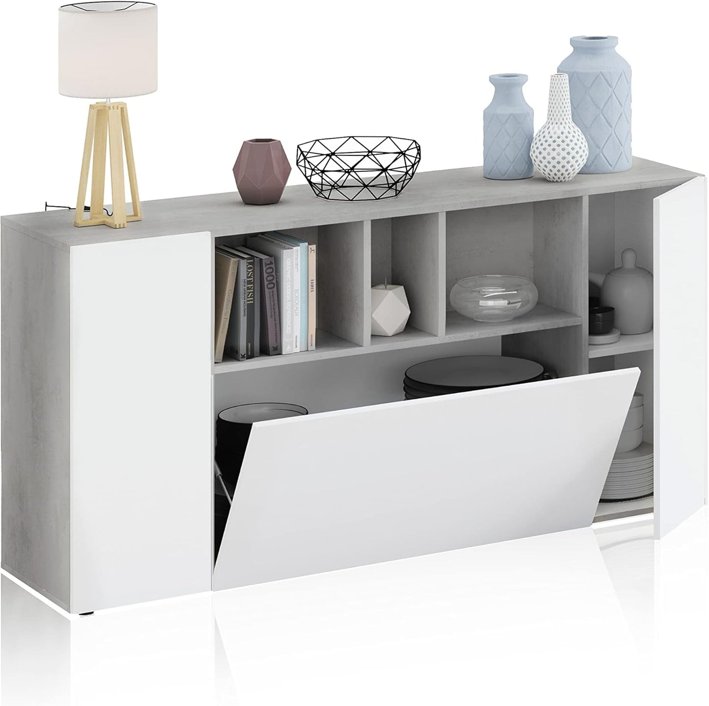 Credenza moderna Royla bianca e cemento – Stile nordico 150 cm