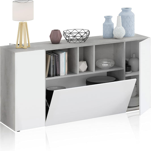 Credenza moderna Royla bianca e cemento – Stile nordico 150 cm