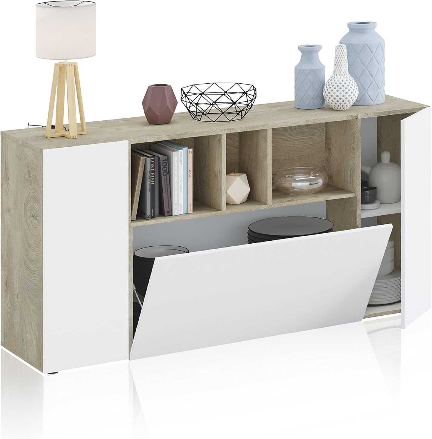 Credenza nordica Loira in rovere Alaska e bianco – Moderna e funzionale