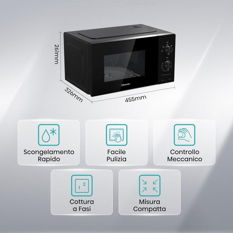 Hisense Mikrowelle Grill 20L 1100+700W Mechanische Steuerung Schwarz H20Mobp1H