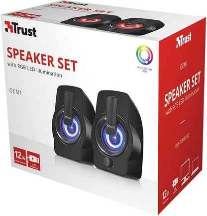 Trust Gemi Lautsprecher PC Desktop Stereo Audiobox mit RGB-LED-Beleuchtung USB
