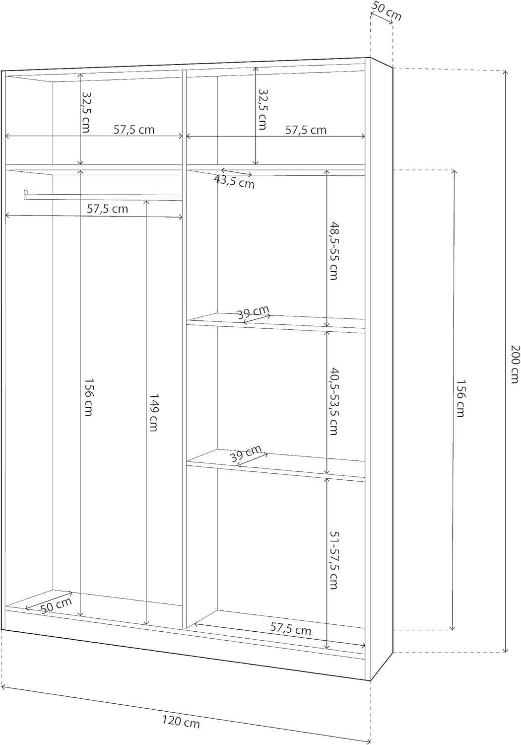Armadio Bianco con 2 Ante Scorrevoli 120x50x200h