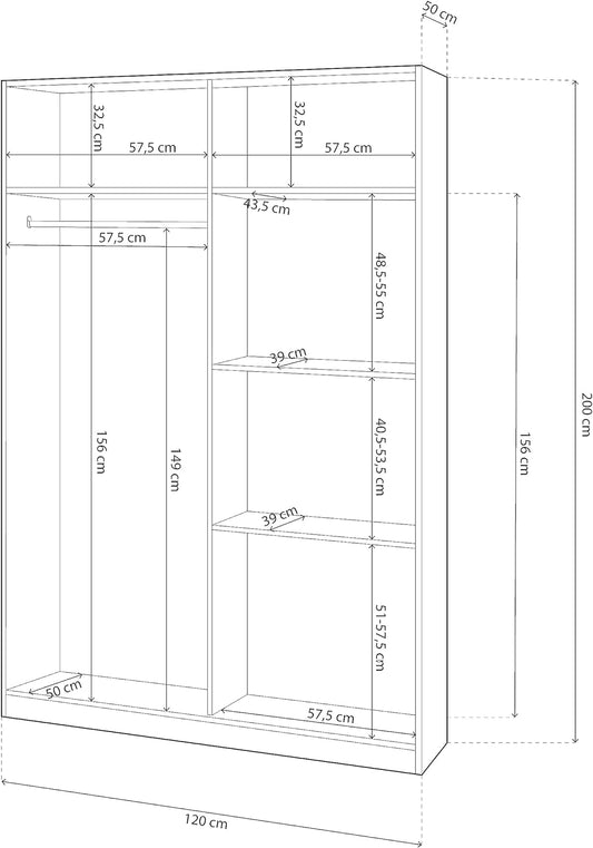 Kleiderschrank Weiß mit 2 Schiebetüren 120x50x200h