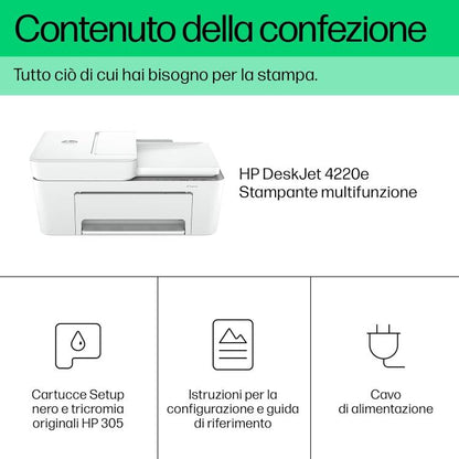 Hp Stampante Multifunzione A Colori Deskjet 4220E Wi-Fi Bluetooth 5.5 Ppm Pc Usb