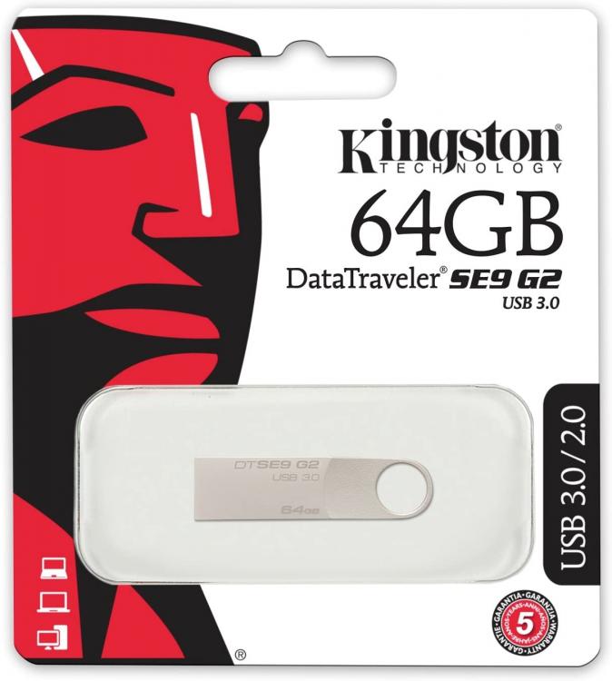 Kingston USB-Stick 64 GB DTSE9G2/64 GB USB 3.0 Metall Silber Speicherstick PC