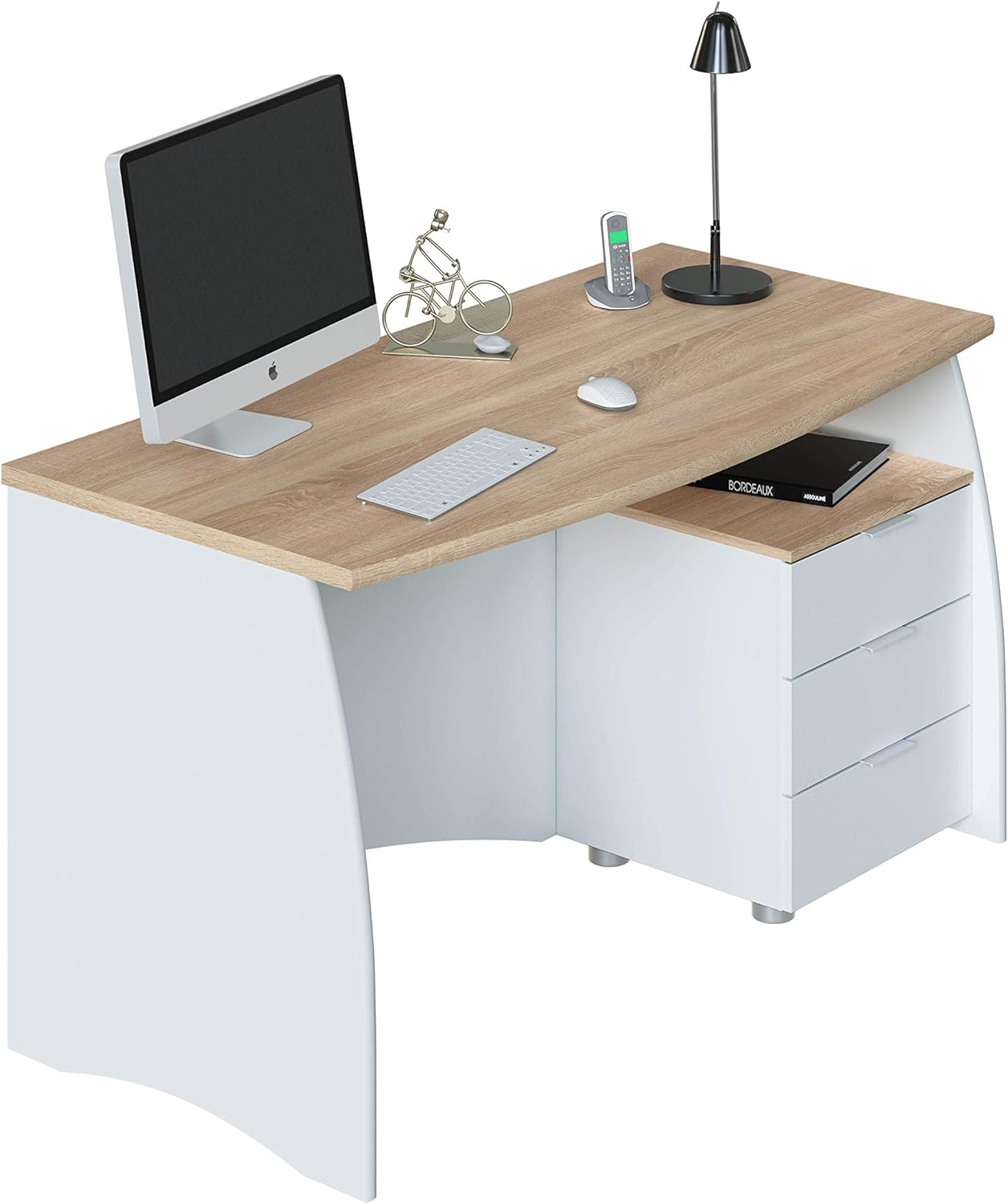 Scrivania Estil 138x67x75 cm con cassetti in bianco e rovere canadese