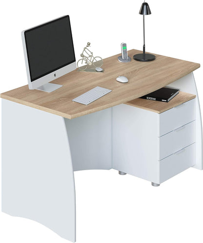 Scrivania Estil 138x67x75 cm con cassetti in bianco e rovere canadese