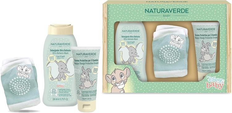 Naturaverde Disney Baby Geschenkset mit 200 ml Reinigungsgel, 100 ml Creme und Knieschoner