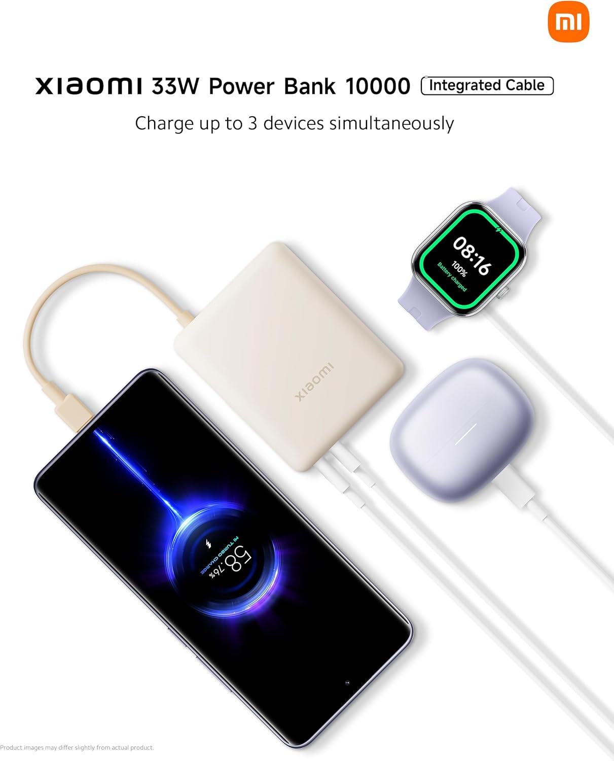 Xiaomi Powerbank 10000mAh 33W Integriertes USB-C Kabel Schnellladung – Ice Blue