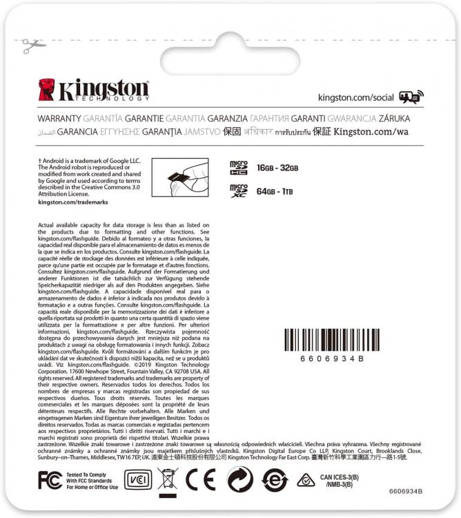 Kingston Micro SD 32 GB + Adapter Canvas Plus SDCS2 32 GB Klasse 10 100 MB/s