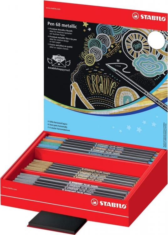 Stabilo Faserschreiber Pen 68 Metallic Display 60 Stück Büro Schule Block