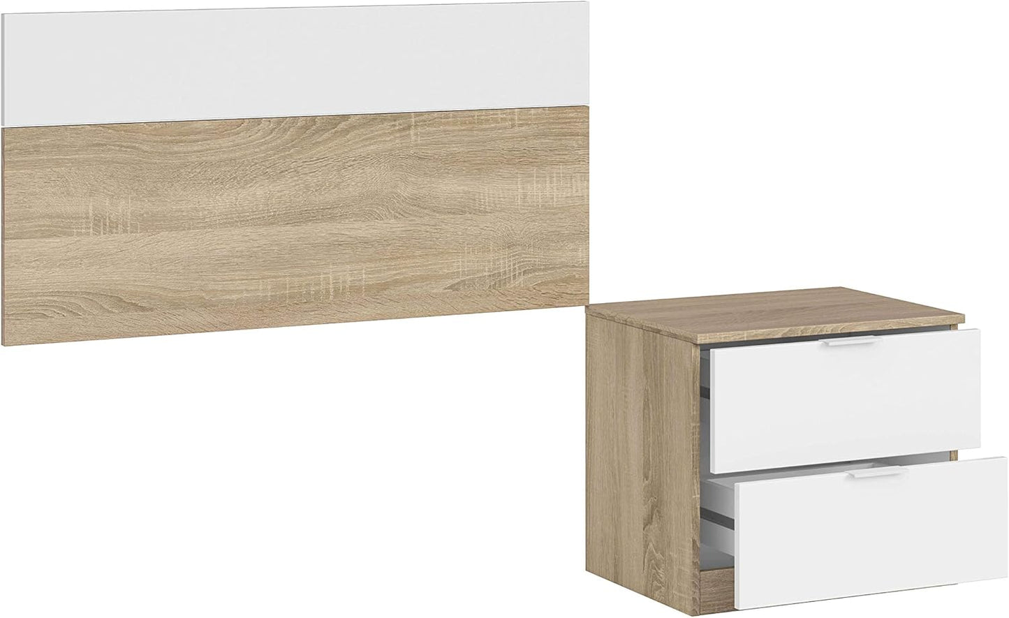 Testiera per letto singolo e comodino Rovere Canadian - Bianco Artik