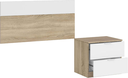 Testiera per letto singolo e comodino Rovere Canadian - Bianco Artik