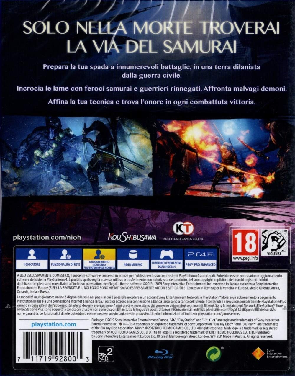 Nioh Ps4 Gioco Italiano Playstation 4 Ps-Hits It Nuovo Sigillato Ninja Gaiden
