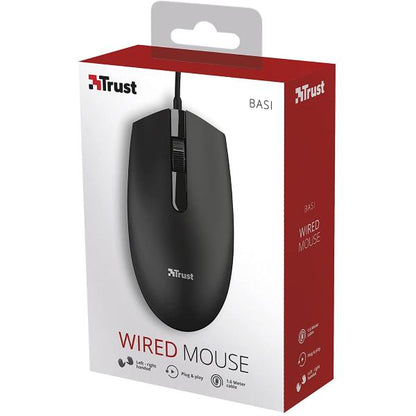 Trust Optische Maus Basi Kabelgebunden 3 Tasten 1200Dpi USB Schwarz PC Desktop Notebook