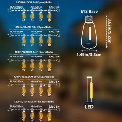 LED-Lichterkette ST38 30,5 m – bruchsichere dimmbare Edison-Glühbirnen für Außen