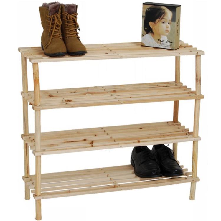 Schuhregal aus Holz, 4 Ablagen, platzsparend, Schuhschrank, 67x63x27cm
