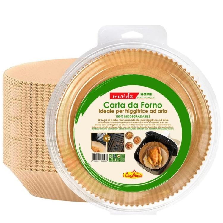 RUNDES BACKPAPIER FÜR HEISSLUFTPFRIITTE BIO BACKPAPIER 50 Stk EINWEG Ø 20x4,5cm