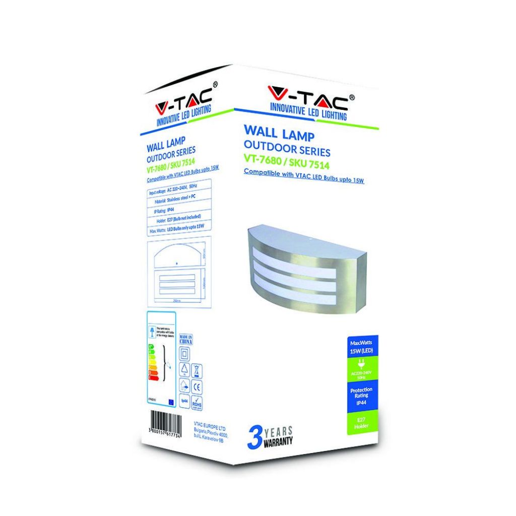 Lampada LED da Muro E27 IP44 Grigia per Esterni | V-Tac
