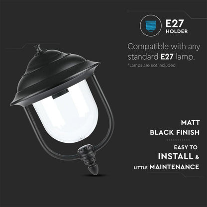 V-TAC LED-Deckenleuchte Laterne E27, L 890mm, Schwarz, IP44, Max. 60W