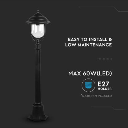 V-TAC LED-Laternen-Stehleuchte E27, H 110cm, Schwarz, IP44, Max 60W