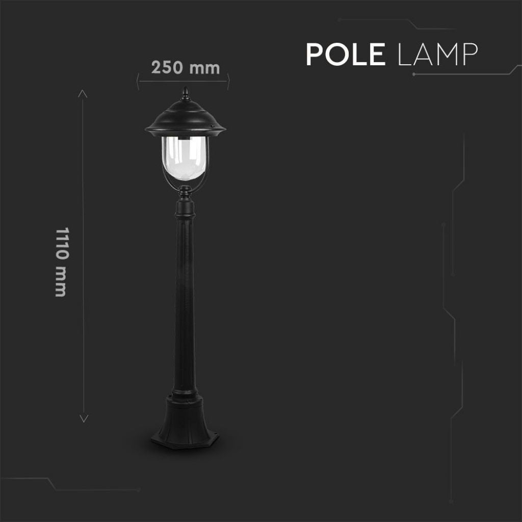 V-TAC LED-Laternen-Stehleuchte E27, H 110cm, Schwarz, IP44, Max 60W