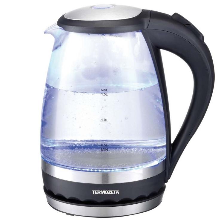 Termozeta Wasserkocher Glas Kabellos Elektrisch 1,5L aus Glas LED 2200W Milch Wasser