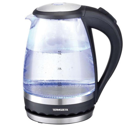Termozeta Wasserkocher Glas Kabellos Elektrisch 1,5L aus Glas LED 2200W Milch Wasser