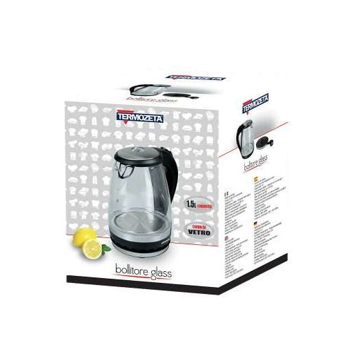 Termozeta Wasserkocher Glas Kabellos Elektrisch 1,5L aus Glas LED 2200W Milch Wasser