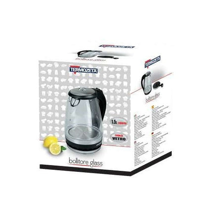 Termozeta Wasserkocher Glas Kabellos Elektrisch 1,5L aus Glas LED 2200W Milch Wasser