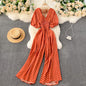 Women's Summer Jumpsuit, V-Neck, Slim High Waist, Wide Leg Jumpsuit