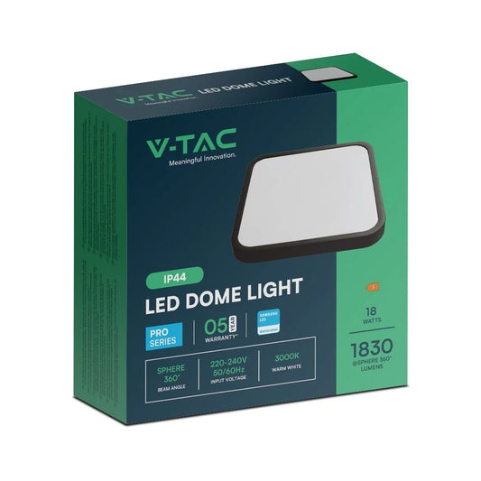 18W LED Dome Light SAMSUNG Chip 4000K Square Black Frame IP44